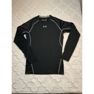 Under Armour HeatGear Mens Compression Shirt Long Sleeve Black Gray LG L